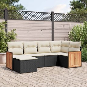 vidaXL 6 pcs conjunto sofás de jardim c/ almofadões vime PE preto