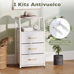 Cómoda de 3 Gavetas, 40,5 x 29 x 77 cm, Estrutura Metálica, Branco