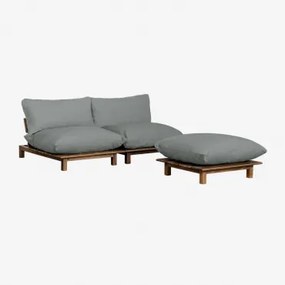 Sofá Reclinável Modular De 2 Peças Com Pufe Em Madeira De Acácia Brina Cinza Antracite - Sklum
