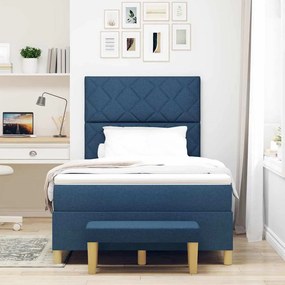 Cama Box com Colchão &amp; Banco Azul 120x200 cm Tecido