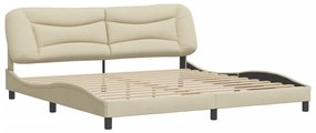 Estrutura de cama sem colchão 200x200 cm tecido cor creme