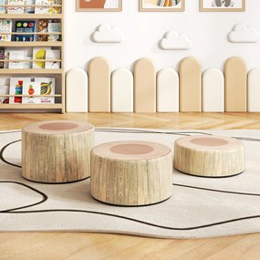 Conjunto de 3 bancos em forma de tronco de árvore para crianças, almofadas de chão com diferentes alturas, decoração natural para sala de aula ou crec