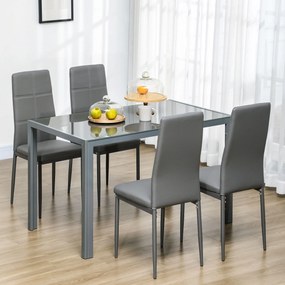 Conjunto de mesa de jantar com 4 cadeiras, mesa de cozinha com cadeiras em couro sintético, 120 x 70 x 75 cm, cinzento
