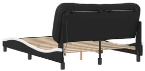 Estrutura cama c/ luzes LED 140x190cm couro artif. preto/branco