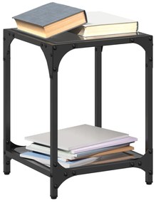 Mesa de centro com topo em vidro preto 30x30x40 cm aço