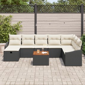 Conjunto de Sofá de Jardim 9 Peças com Almofadas Preto Rattan Poliéste