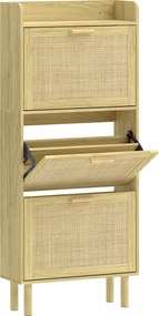 HOMCOM Sapateira com 3 Gavetas Rebatíveis e Prateleira Aberta para 12-18 Pares de Sapatos 65x24,5x153 cm Carvalho | Aosom Portugal