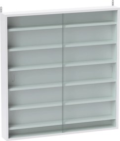 HOMCOM Vitrina de Parede em Madeira com Prateleiras Ajustáveis e 2 Portas Deslizantes de Vidro 80x9,5x83 cm Branco | Aosom Portugal