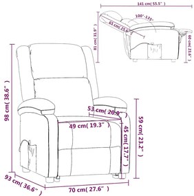 Poltrona de massagens reclinável tecido castanho
