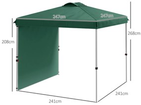 Tenda Dobrável 2,5x2,5 m Tenda de Jardim com 1 Parede Lateral Altura Ajustável para Campismo Festas Verde