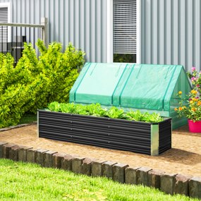 Floreira elevada 183 x 47 x 40 cm em aço com luvas, floreira de jardim para flores, ervas aromáticas e legumes,, cinzento