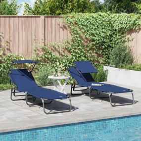 vidaXL Espreguiçadeiras Dobráveis 2 pcs com Toldo Azul 600D Fabric Oxford