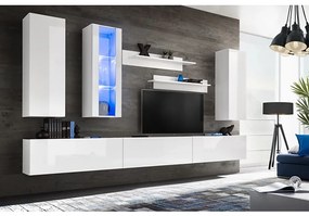 vidaXL Conj. unidades de parede p/ TV luzes LED 8 pcs branco brilhante