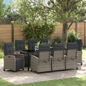 vidaXL Conjunto de Jantar de Jardim de 9 Peças em Rattan PE Cinza