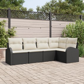 vidaXL Conjunto de Sofá de 5 Peças com Almofadas Preto Rattan Poliéster
