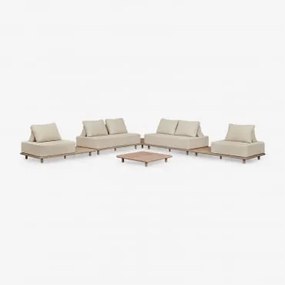 Conjunto De Jardim Com Sofá De Canto Modular De 4 Peças Com Mesas Laterais E Mesa De Centro 95x95 Cm Em Acácia Portet Gardénia Branco - Sklum