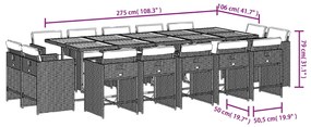 15 pcs conjunto de jantar p/jardim com almofadões vime PE preto