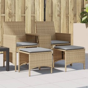 vidaXL Sofá de jardim de 2 lugares com mesa e bancos vime PE bege