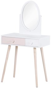 Cômoda com Espelho com 2 Gavetas 69x49x136 cm Branco e Rosa