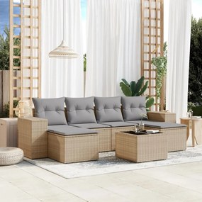 7 pcs conjunto de sofás p/ jardim com almofadões vime PE bege