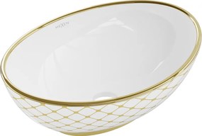Mexen Elza lavatório de bancada 40 x 33 cm, branco/dourado padrão xadrez - 21014009