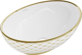 Mexen Elza lavatório de bancada 40 x 33 cm, branco/dourado padrão xadrez - 21014009
