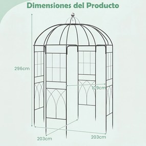 Arco de jardim metálico em forma de gaiola de pássaros 203 x 203 x 296 cm, com treliça e gancho para rosas trepadeiras, para pátio traseiro ou terraço