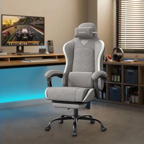 Cadeira ergonómica gaming com apoio para os pés e almofada de molas 70 x 70 x (123,5-133) cm cinzento