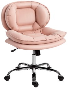 Cadeira de Escritório com Rodas Cadeira para Secretária com Função Inclinável Assento Amplo Sem Braços 60x65x83-93 cm Rosa