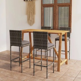 vidaXL 5 pcs conjunto de bar para jardim com almofadões cinzento