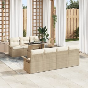 Conjunto de Sofás de Jardim vidaXL 8 Peças com Almofadas Bege de Rattan Poliéster