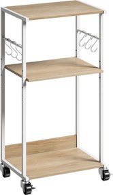 Suporte para Impressora de 3 Níveis com Rodas, Móvel com Ganchos e Estrutura Metálica 43x30x82 cm Madeira