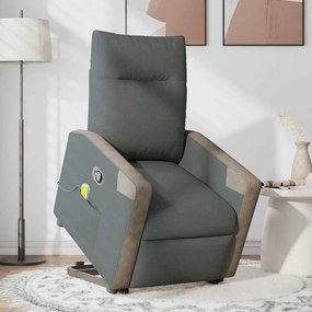 vidaXL Poltrona elevatória de massagens tecido cinzento-escuro
