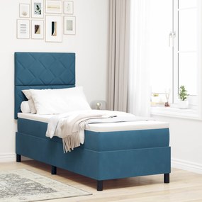Cama Box Spring com Colchão e LED Azul Escuro 80x200 cm Veludo