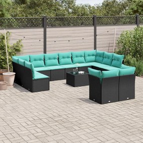 vidaXL 13 pcs conjunto de sofás de jardim com almofadões vime PE preto