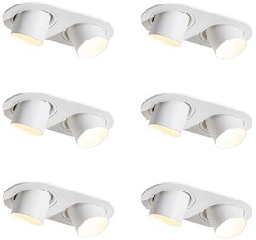 Set van 6 inbouwspots wit GU10 35mm kantelbaar 2-lichts - Installa Moderno