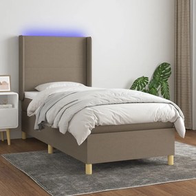 Cama box spring + colchão/LED 80x200cm tecido cinza-acastanhado