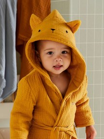 Oferta do IVA - Roupão animal personalizável, em gaze de algodão bio*,  para bebé amarelo medio as riscas