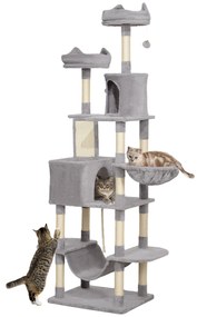 PawHut Arranhador para Gatos Grande Altura 173 cm Torre para Gatos com Plataformas Caverna Bolas Suspensa e Rede Cinza Claro | Aosom Portugal