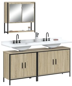vidaXL 3 pcs conj. móveis casa banho derivados madeira carvalho sonoma
