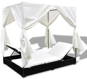 Cama de Jardim com Cortinas em Vime - Creme e Preto