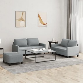 3201452 vidaXL 3 pcs conjunto de sofás com almofadões tecido cinzento-claro