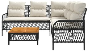 2 pcs conjunto sofás de jardim com almofadões vime PE preto