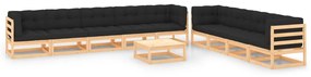 vidaXL 10 pcs conj. lounge jardim c/ almofadões pinho maciço antracite