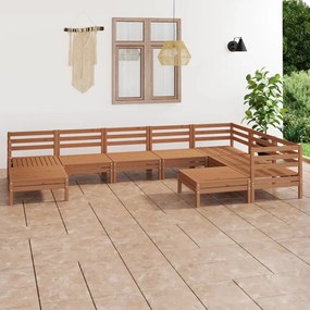vidaXL 9 pcs conjunto lounge de jardim pinho maciço castanho mel