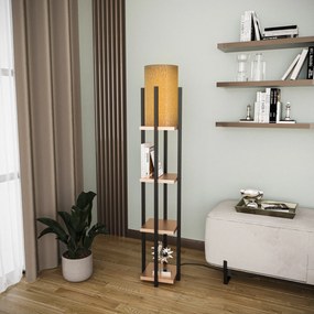 Candeeiro de Pé Shelf Lamp – Preto e Cobre – 25 x 25 x 130 cm