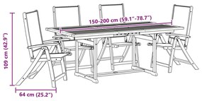 5 pcs conjunto de jantar para jardim acácia maciça e textilene