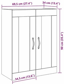 Armário de Parede com Portas de Vidro em Carvalho Artisan 69,5x34x90 c