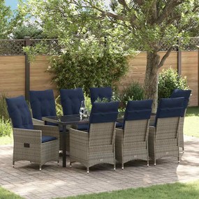 vidaXL Conjunto de Jantar para Jardim 9 pcs Cinzeto vime PE