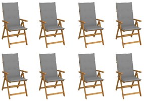 Cadeiras de jardim dobráveis c/ almofadões 8 pcs acácia maciça